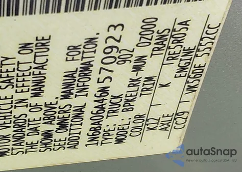 2006 Nissan Titan Xe from USA, damaged, VIN 1N6BA06A46N570923